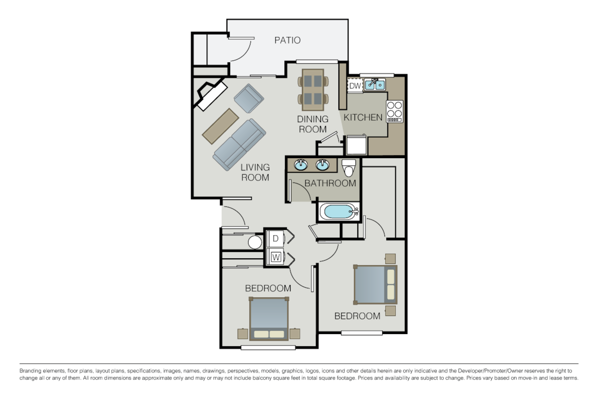 Floorplan diagram for 2 Bed 1 Bath, showing 2 bedroom