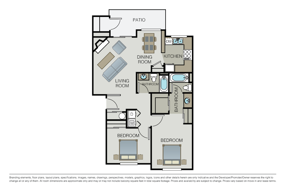 Floorplan diagram for Plan 2C, showing 2 bedroom