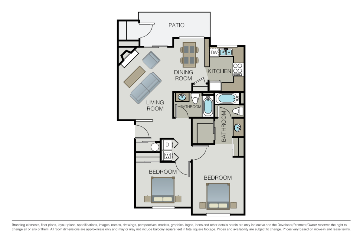 Floorplan diagram for 2 Bed 2 Bath, showing 2 bedroom