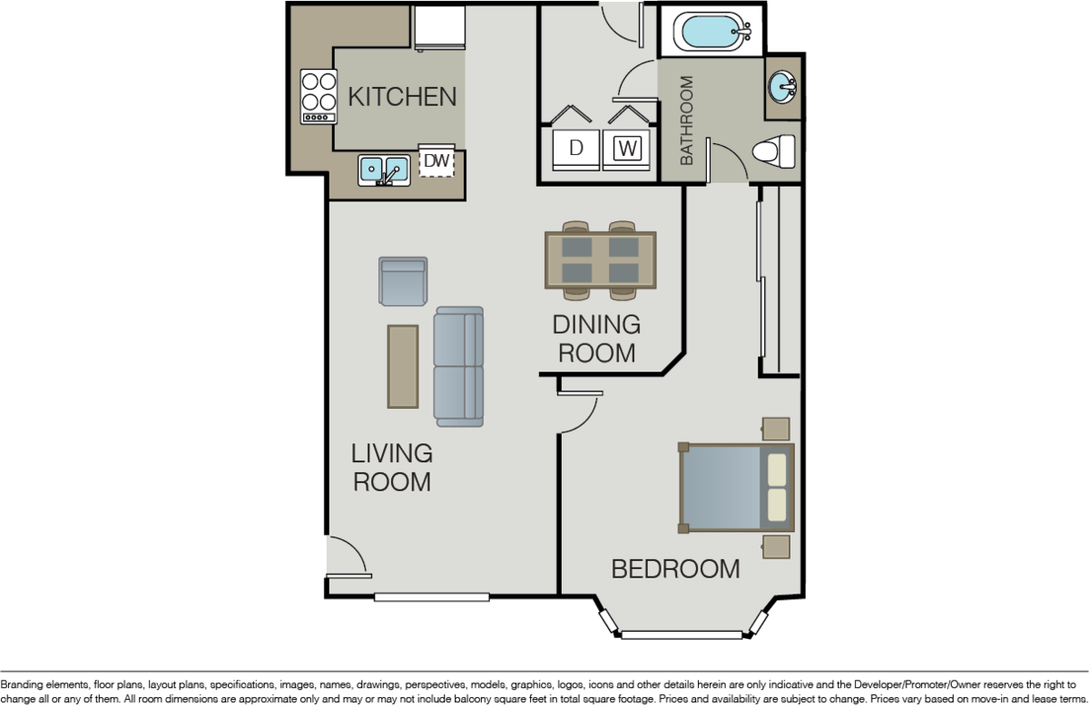 Floorplan diagram for Ascot, showing 1 bedroom