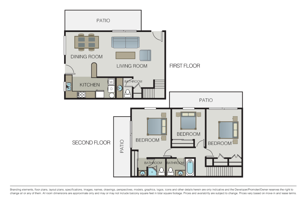 Floorplan diagram for 3 Bedroom 2.5 Bath Townhome, showing 3 bedroom