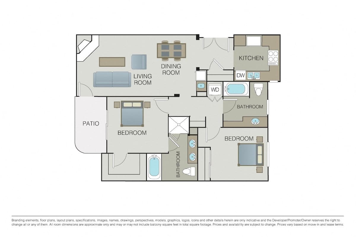 Floorplan diagram for Pinot Grigio (A), showing 2 bedroom