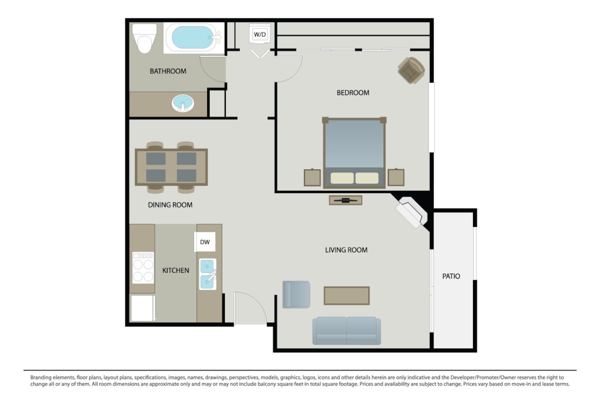 Floorplan diagram for B2 - 1 Bed 1 Bath, showing 1 bedroom