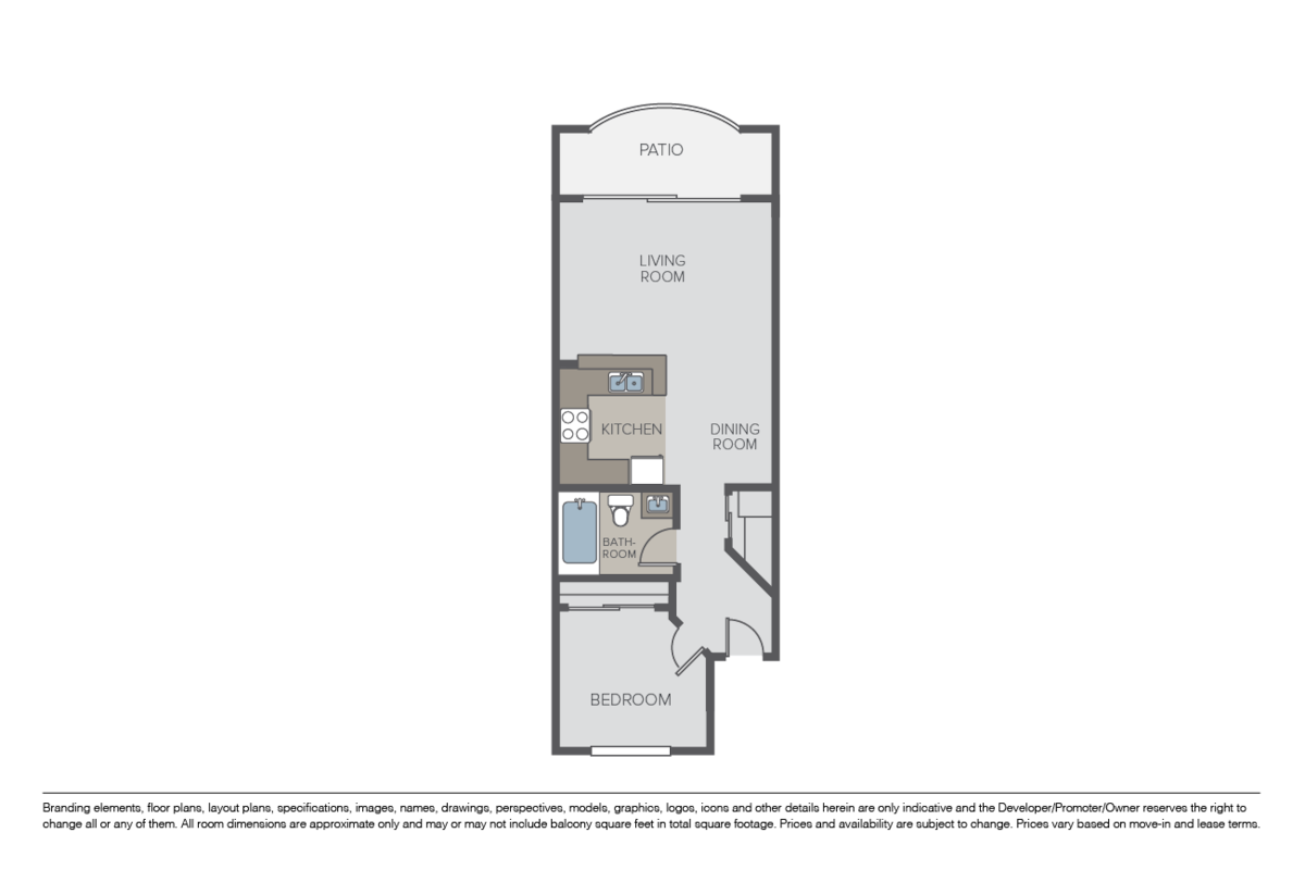 Floorplan diagram for 1 Bed 1 Bath (A), showing 1 bedroom