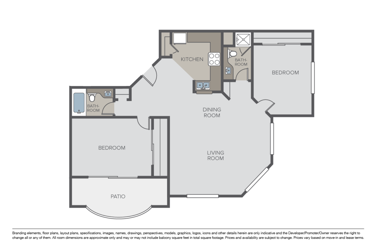 Floorplan diagram for 2 Bed 2 Bath (C), showing 2 bedroom