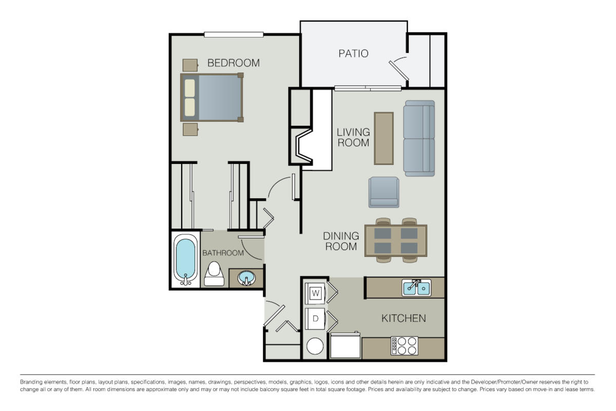 Floorplan diagram for 1 Bed 1 Bath, showing 1 bedroom