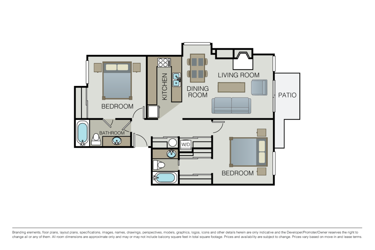 Floorplan diagram for 2 Bed 2 Bath, showing 2 bedroom