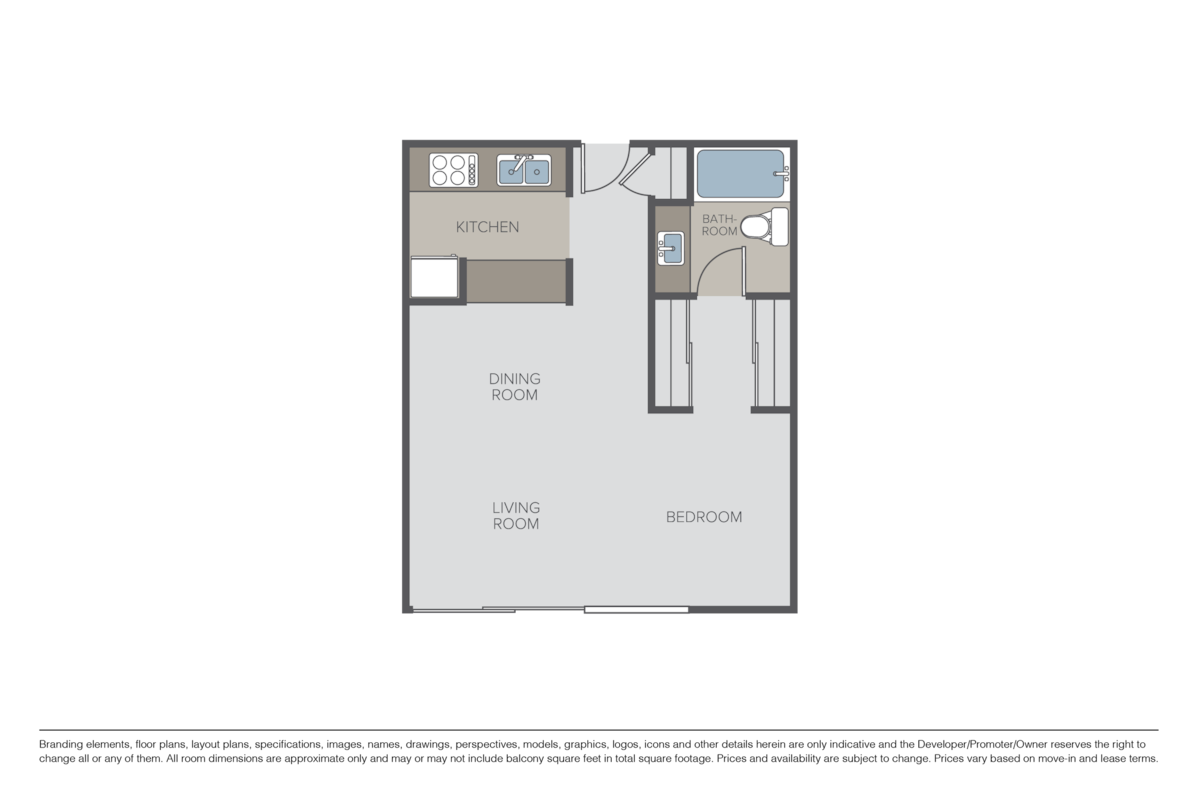 Floorplan diagram for Studio, 1 Bath, showing Studio