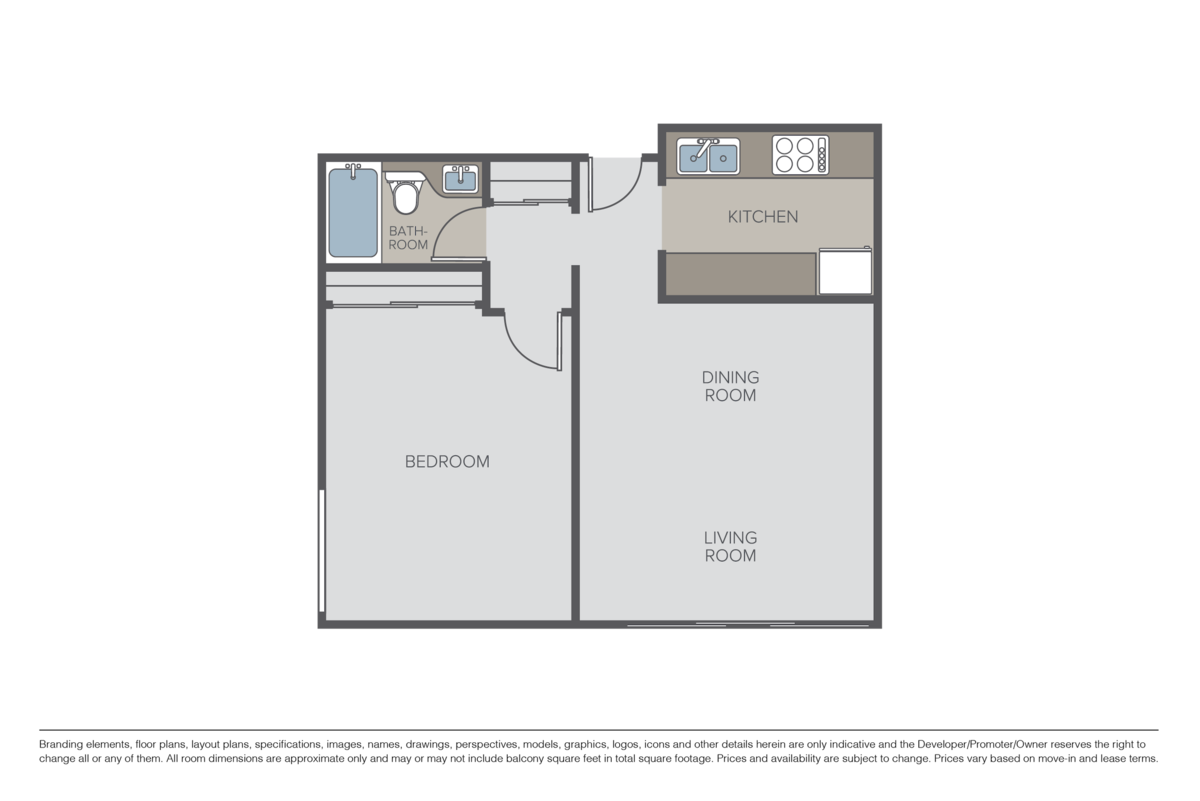 Floorplan diagram for 1 Bed 1 Bath, showing 1 bedroom