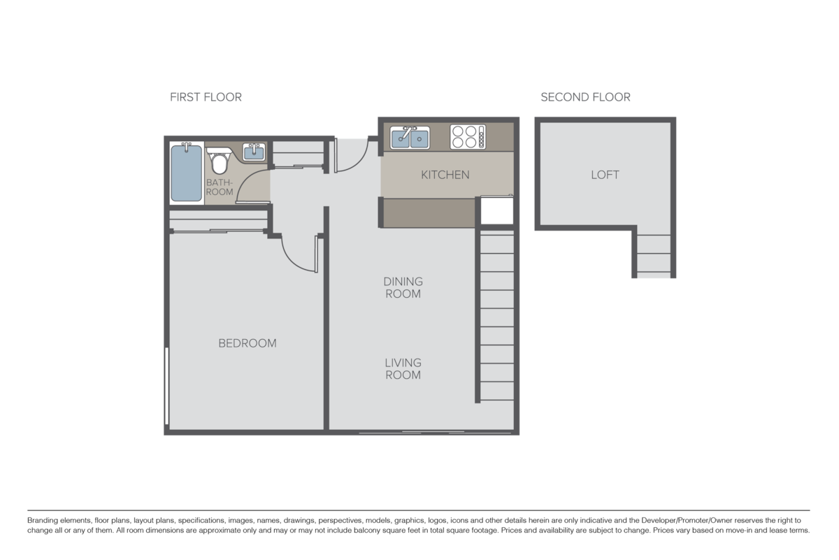 Floorplan diagram for 1 Bed plus Lofted Den, 1 bath, showing 1 bedroom