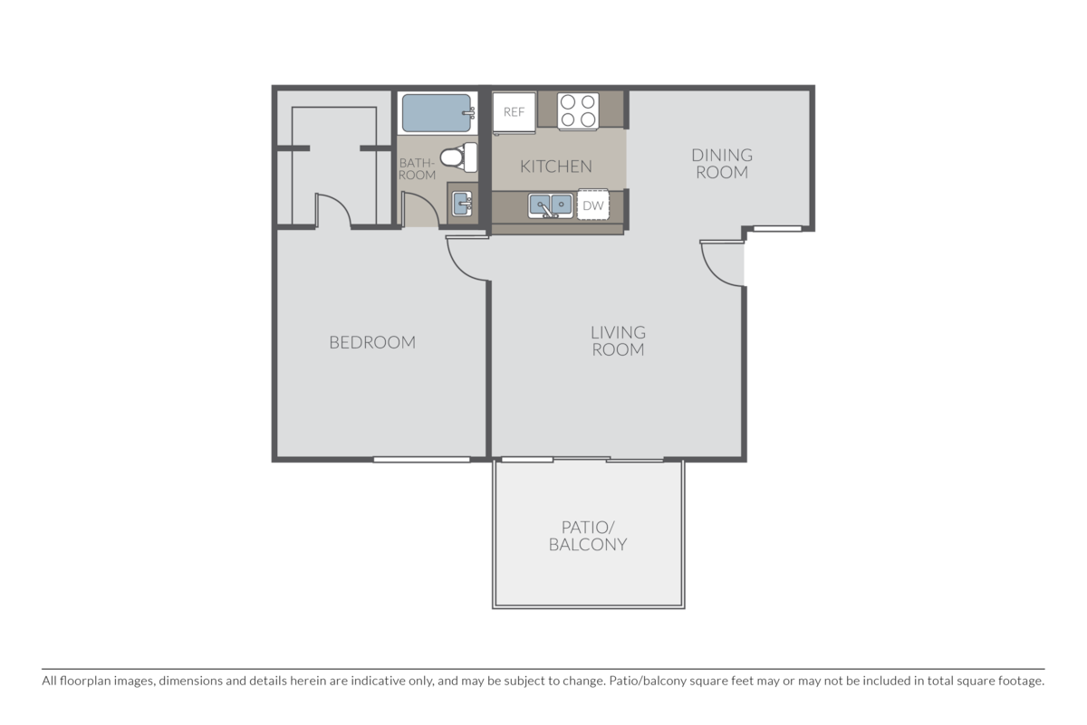Floorplan diagram for 1 Bed 1 Bath (A), showing 1 bedroom