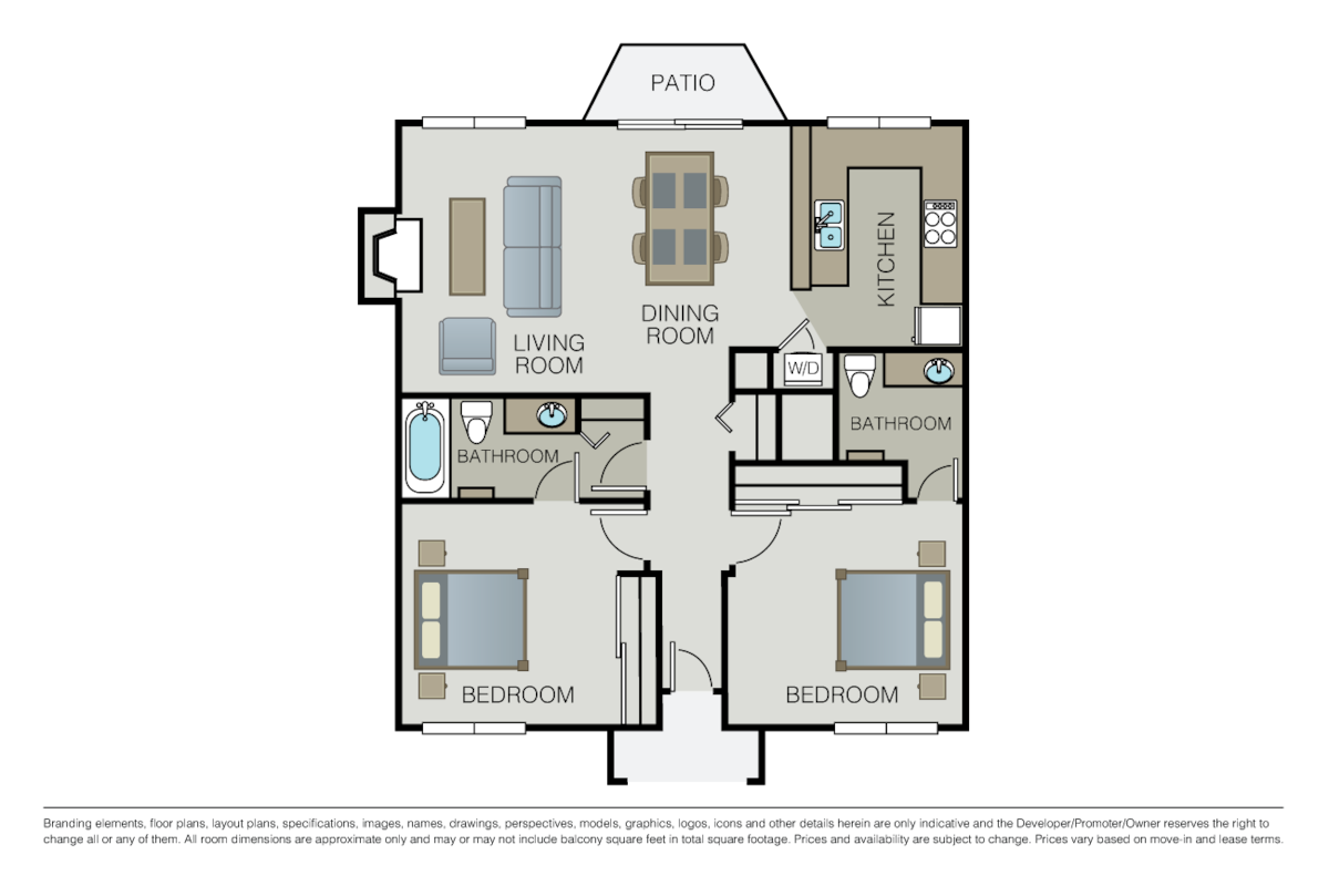 Floorplan diagram for 2 Bed 2 Bath, showing 2 bedroom