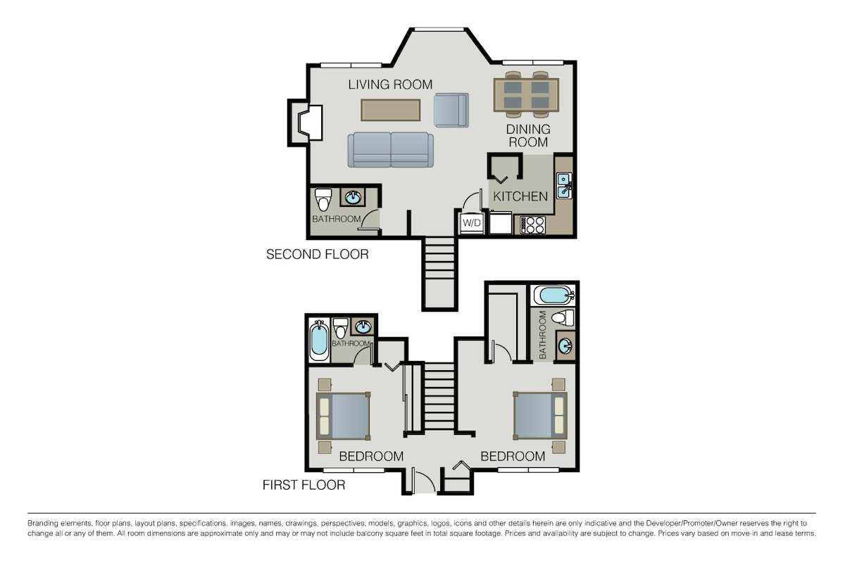 Floorplan diagram for Plan 2D Townhome, showing 2 bedroom