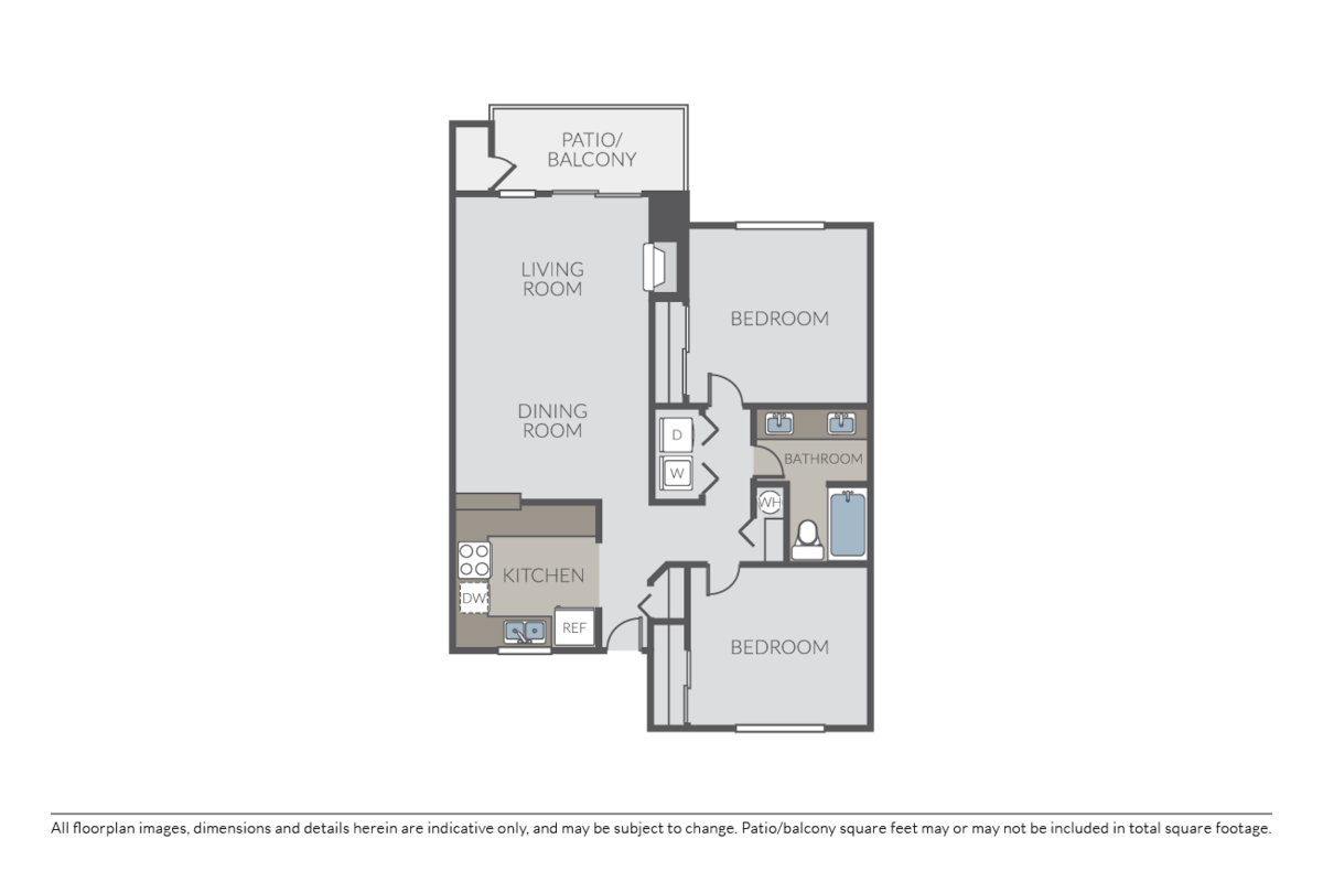 Floorplan diagram for 2 Bed 1 Bath, showing 2 bedroom