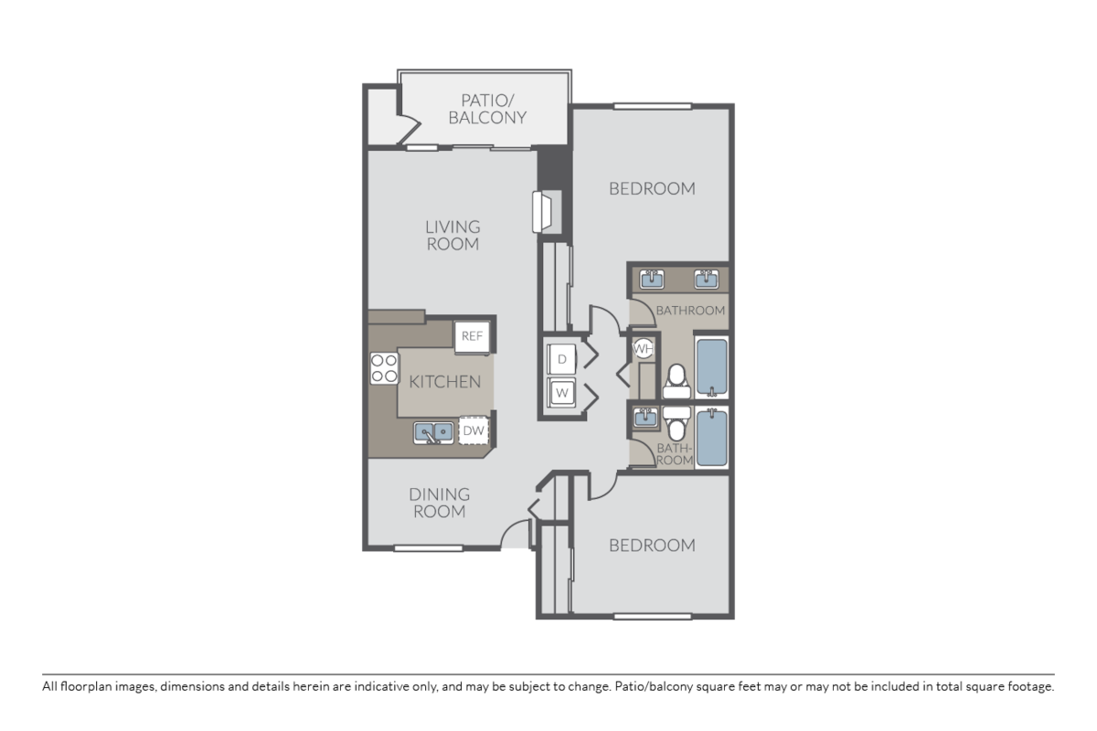 Floorplan diagram for 2 Bed 2 Bath, showing 2 bedroom