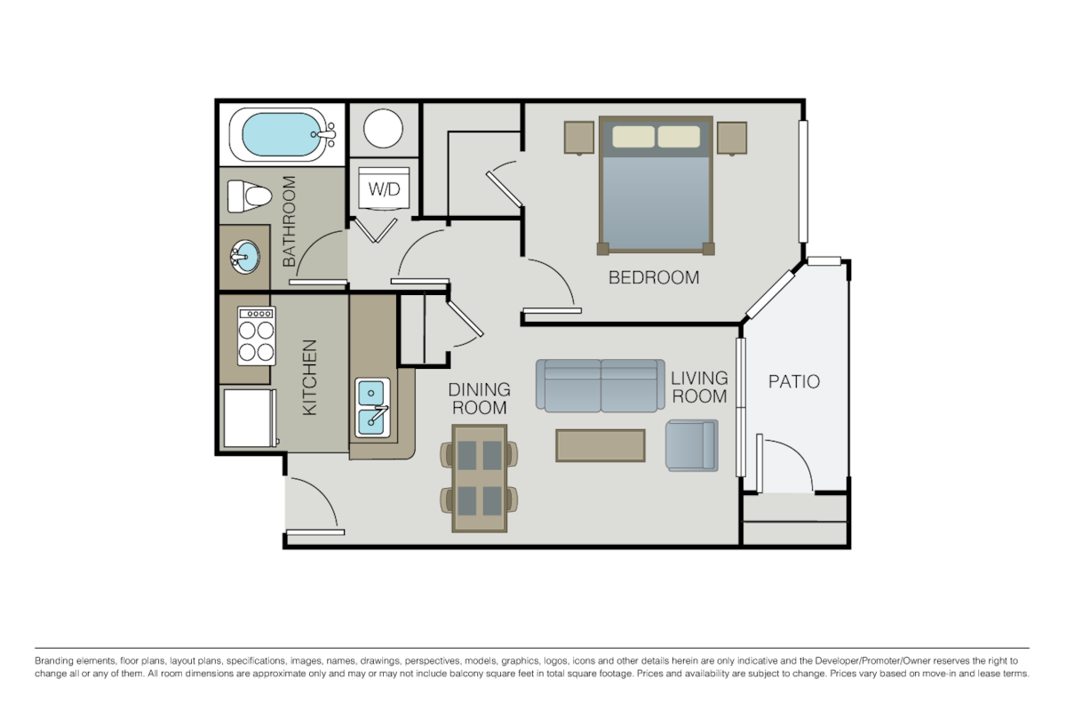 Floorplan diagram for 1 Bed 1 Bath Small, showing 1 bedroom