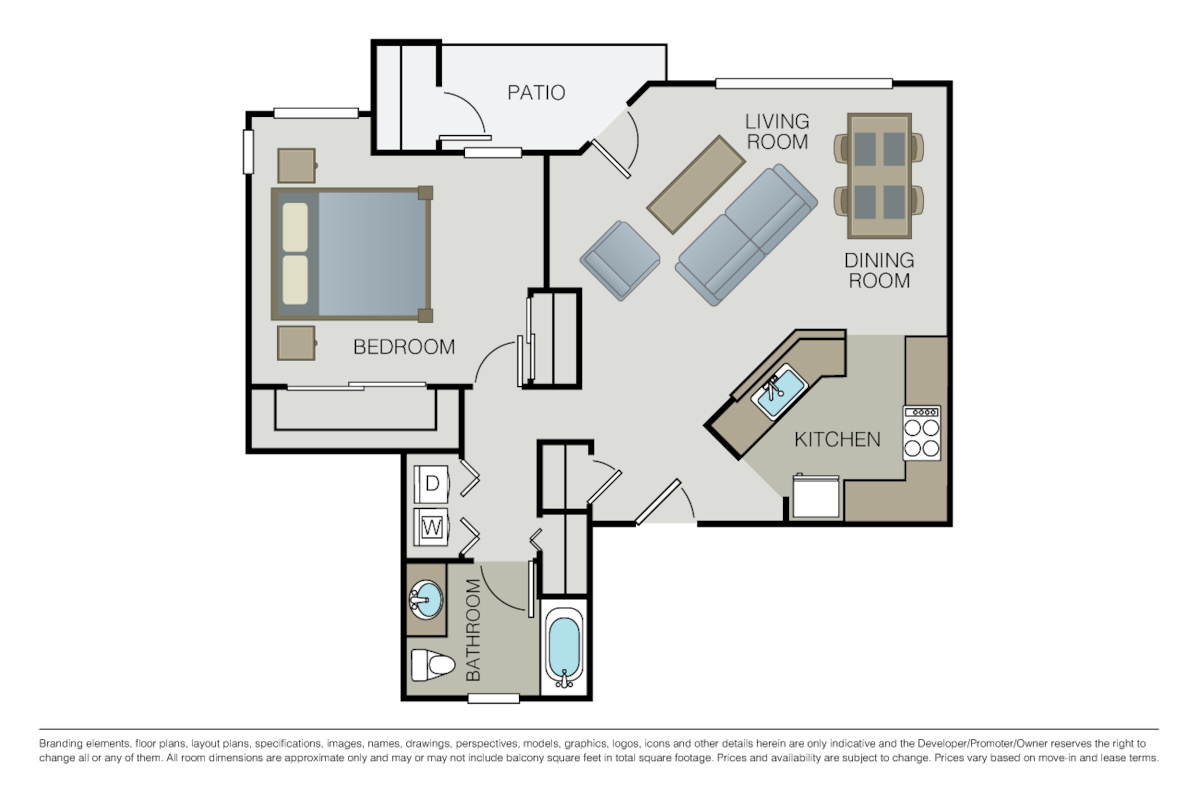 Floorplan diagram for 1 Bed 1 Bath, showing 1 bedroom