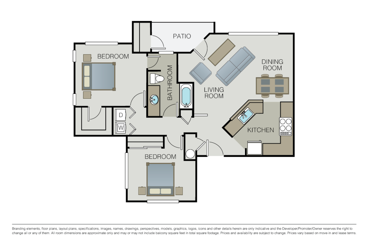 Floorplan diagram for 2 Bed 1 Bath, showing 2 bedroom