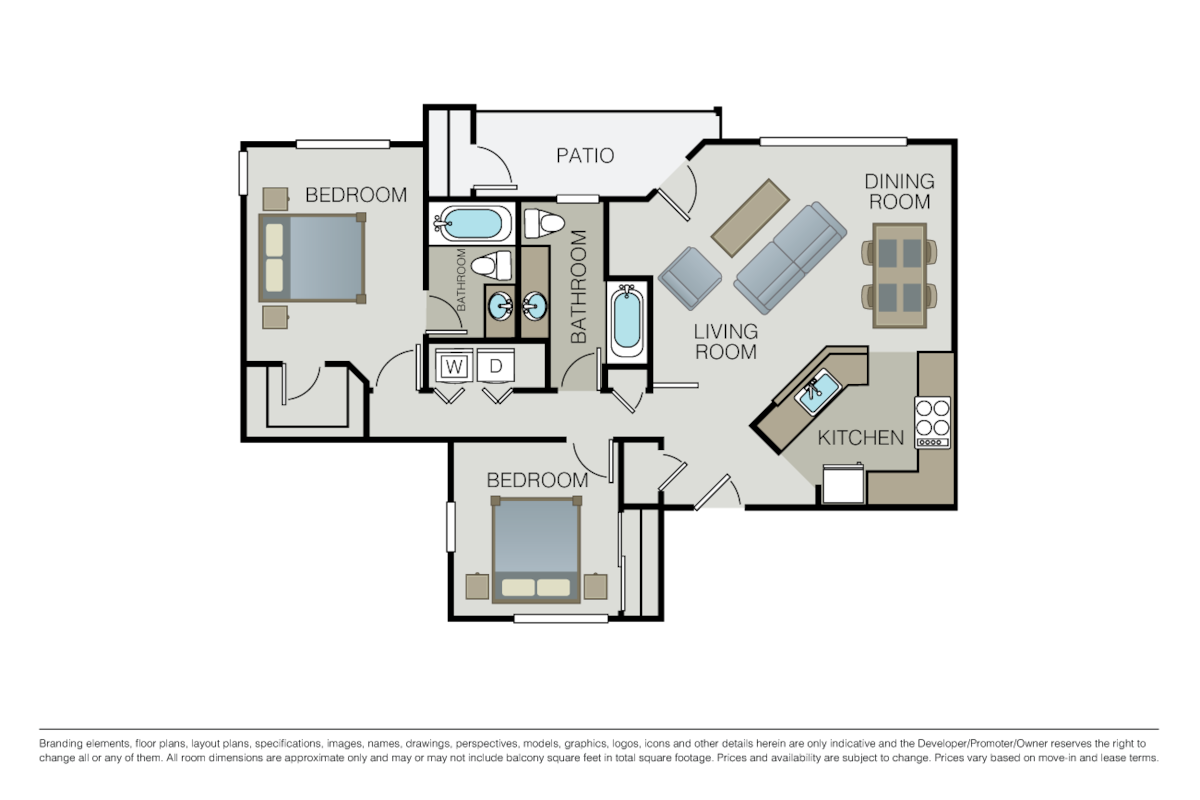 Floorplan diagram for 2 Bed 2 Bath, showing 2 bedroom