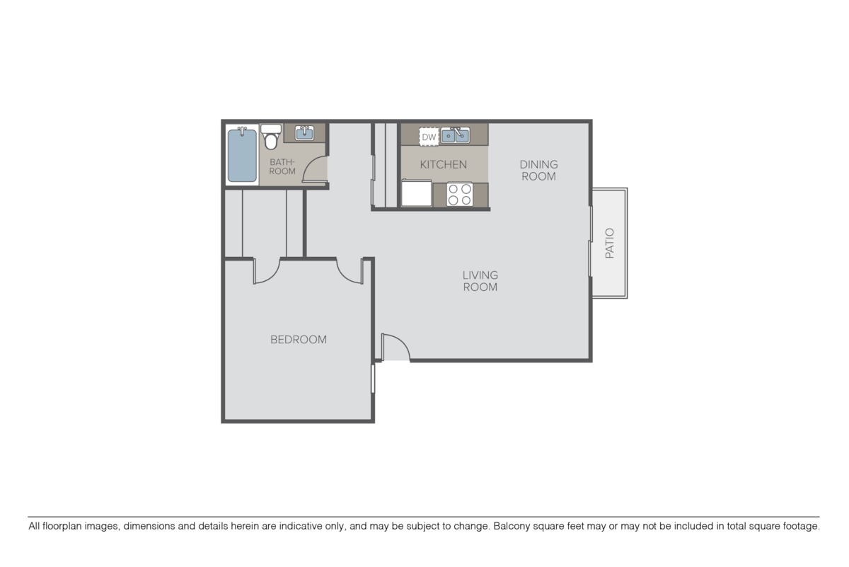 Floorplan diagram for 1 Bed 1 Bath, showing 1 bedroom