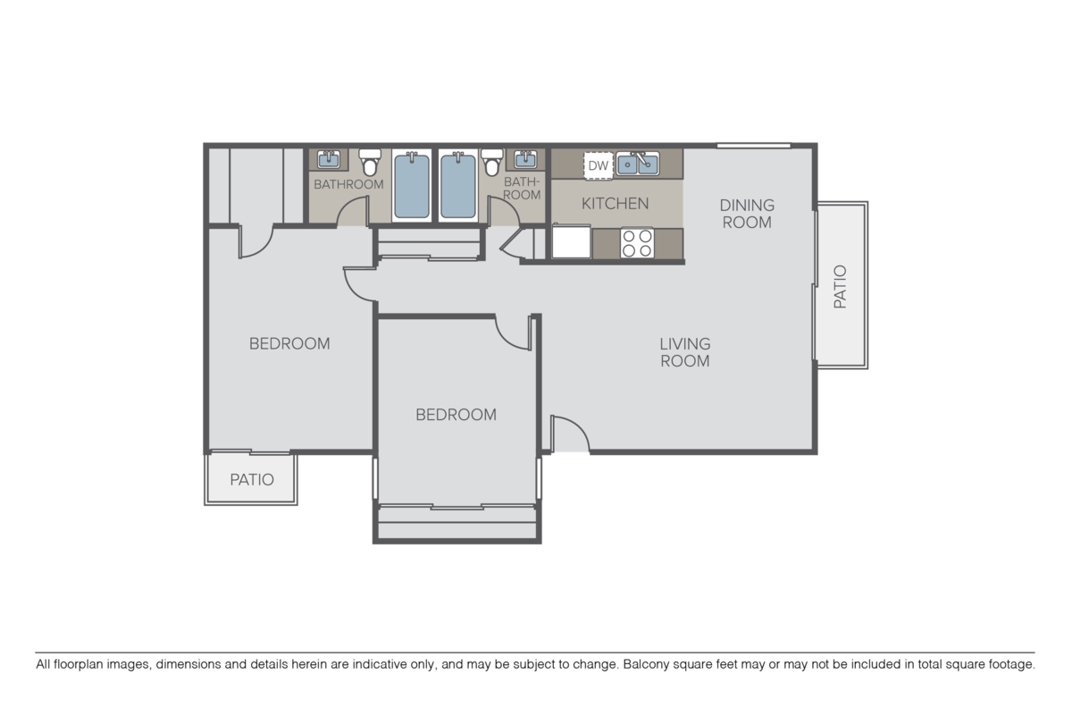 Floorplan diagram for 2 Bed 2 Bath, showing 2 bedroom
