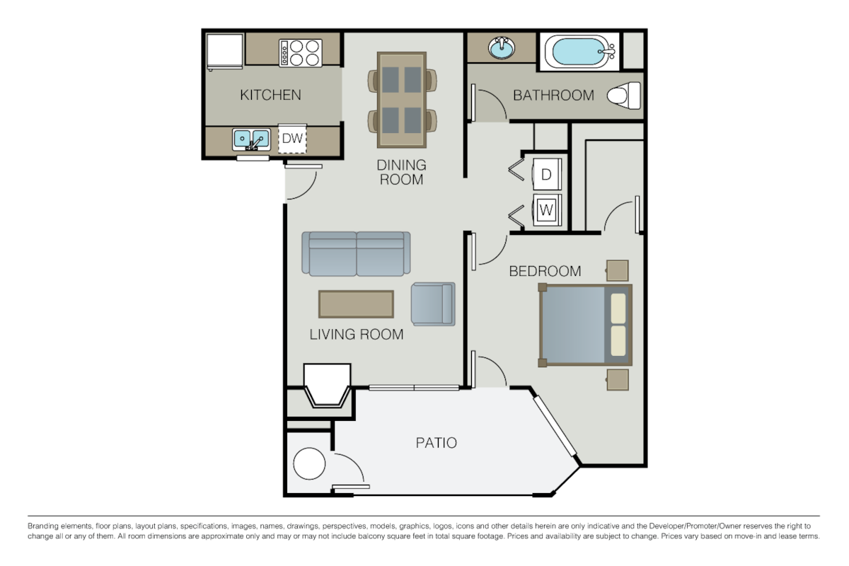 Floorplan diagram for The Varenna, showing 1 bedroom