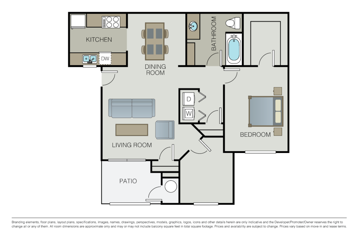 Floorplan diagram for The Pavia, showing 1 bedroom