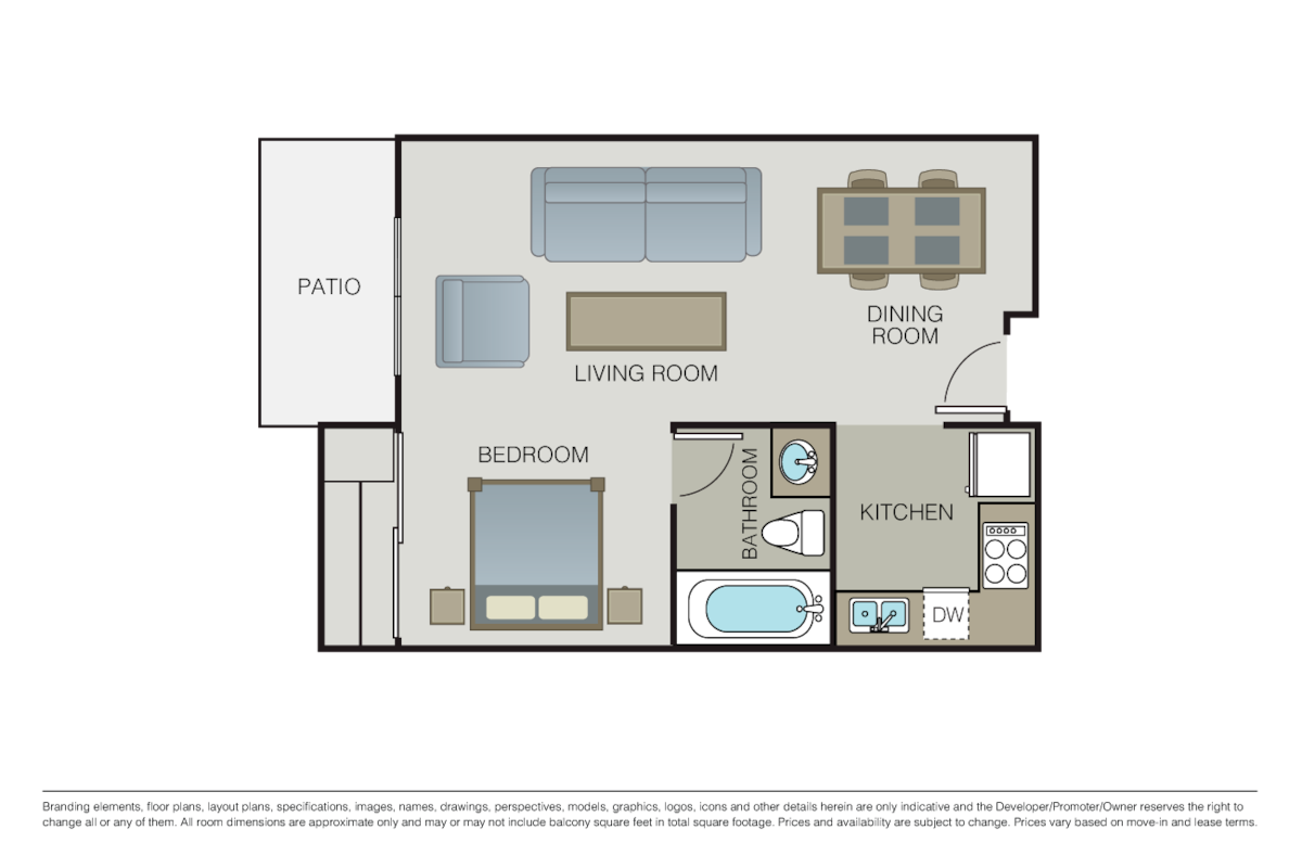 Floorplan diagram for Studio 1 Bath, showing Studio