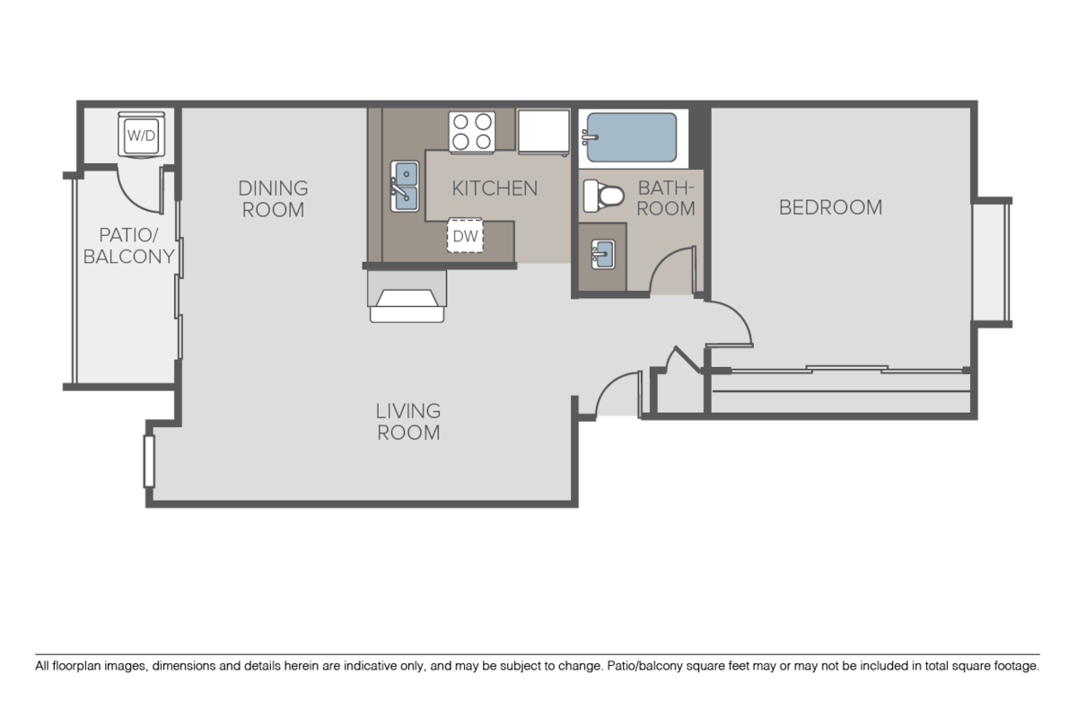 Floorplan diagram for 1 Bed 1 Bath (A), showing 1 bedroom