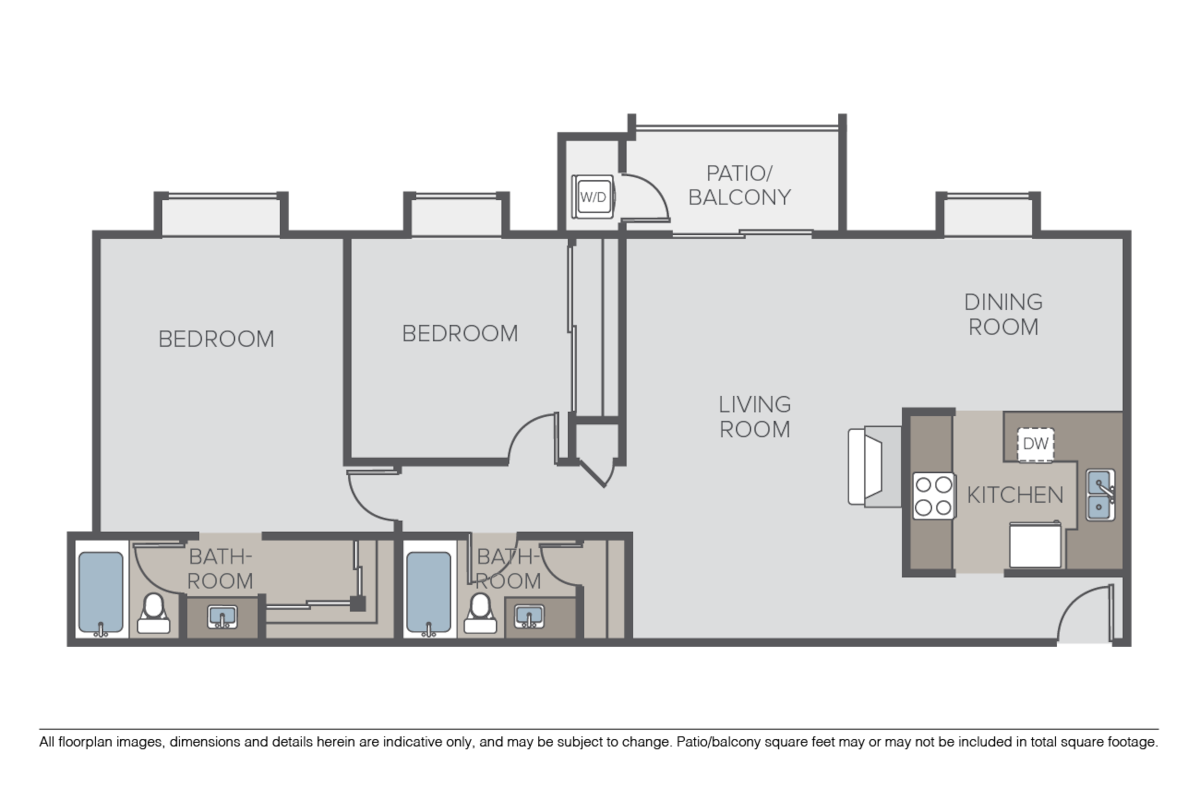 Floorplan diagram for 2 Bed 2 Bath (G), showing 2 bedroom