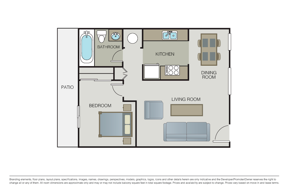 Floorplan diagram for The Carmel, showing 1 bedroom