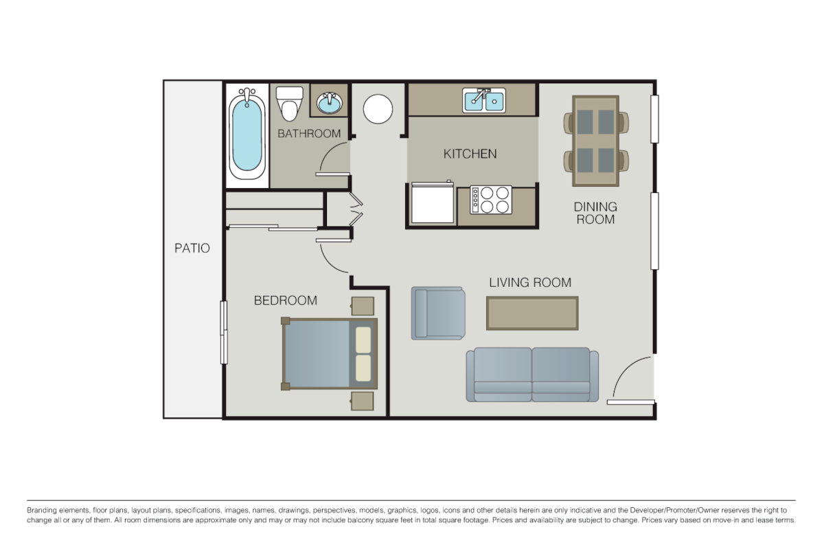 Floorplan diagram for The Carmel, showing 1 bedroom