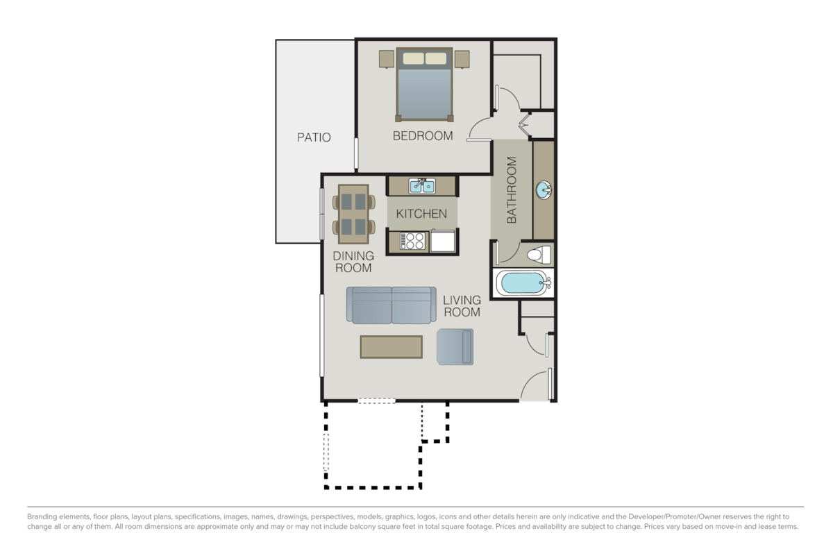 Floorplan diagram for The Miramar, showing 1 bedroom