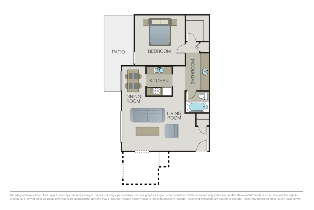 Floorplan diagram for The Miramar, showing 1 bedroom