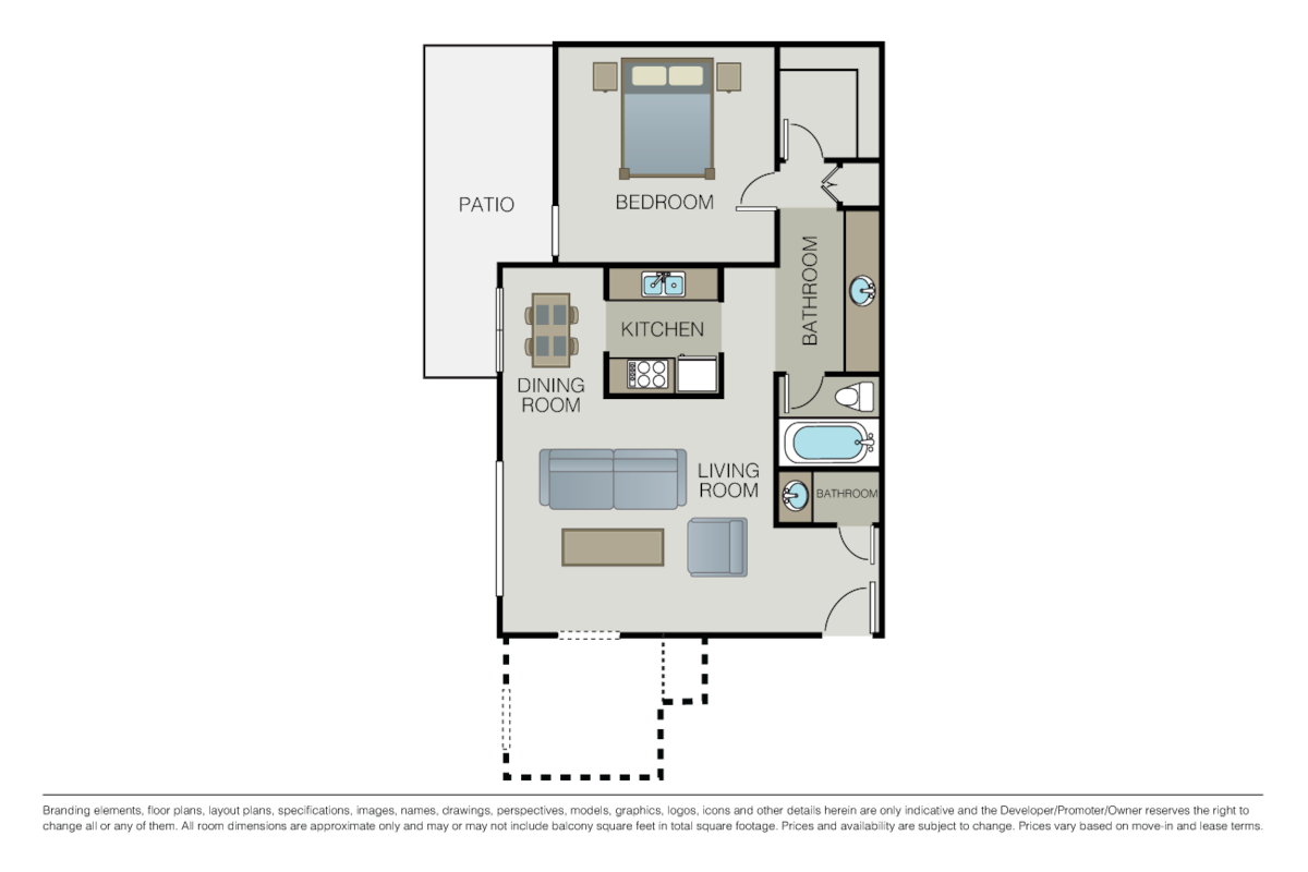 Floorplan diagram for The Miramar with Den, showing 1 bedroom