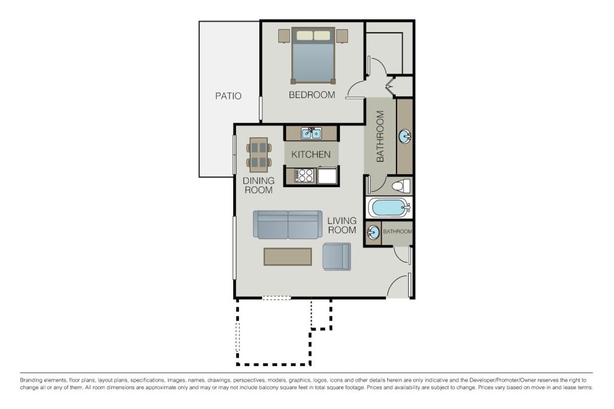 Floorplan diagram for The Miramar With Den, showing 1 bedroom