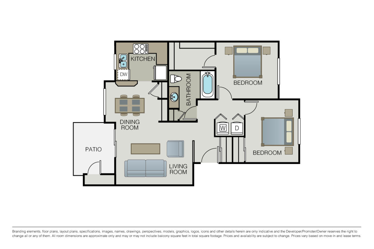 Floorplan diagram for 2 Bed 1 Bath, showing 2 bedroom