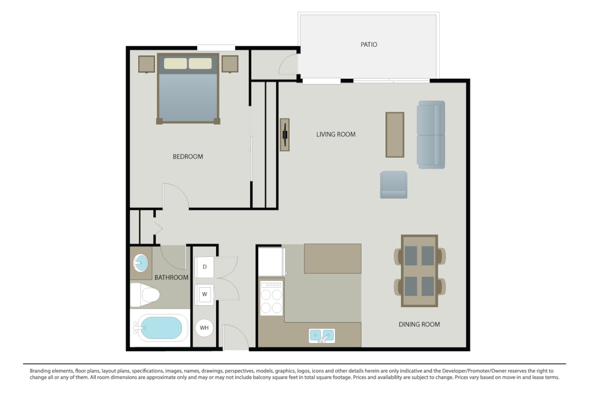 Floorplan diagram for 1 Bed 1 Bath (A), showing 1 bedroom