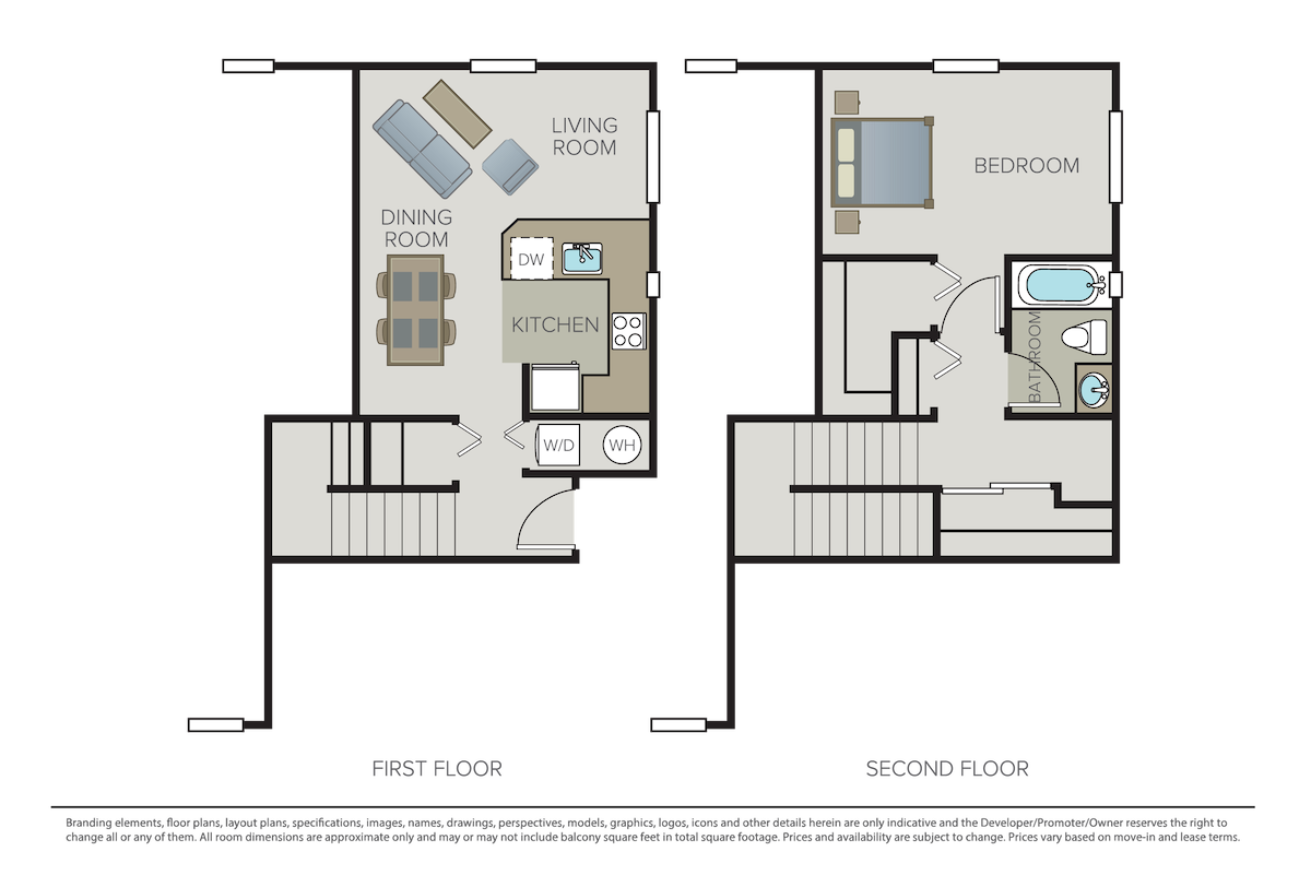 Floorplan diagram for Plan 1D Townhome, showing 1 bedroom