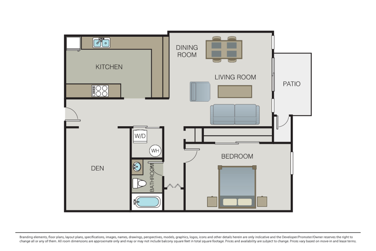 Floorplan diagram for 1 Bed 1 Bath (C), showing 1 bedroom