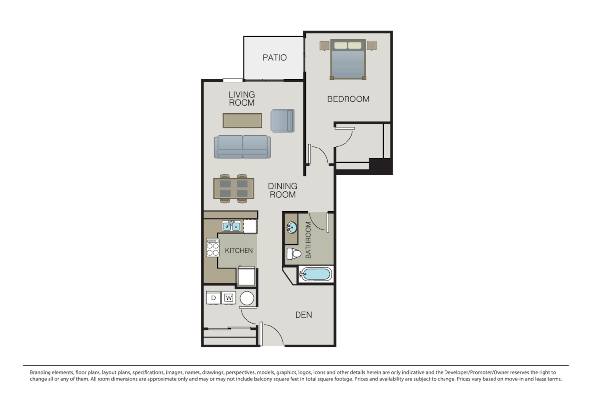 Floorplan diagram for 1 Bed 1 Bath (P), showing 1 bedroom