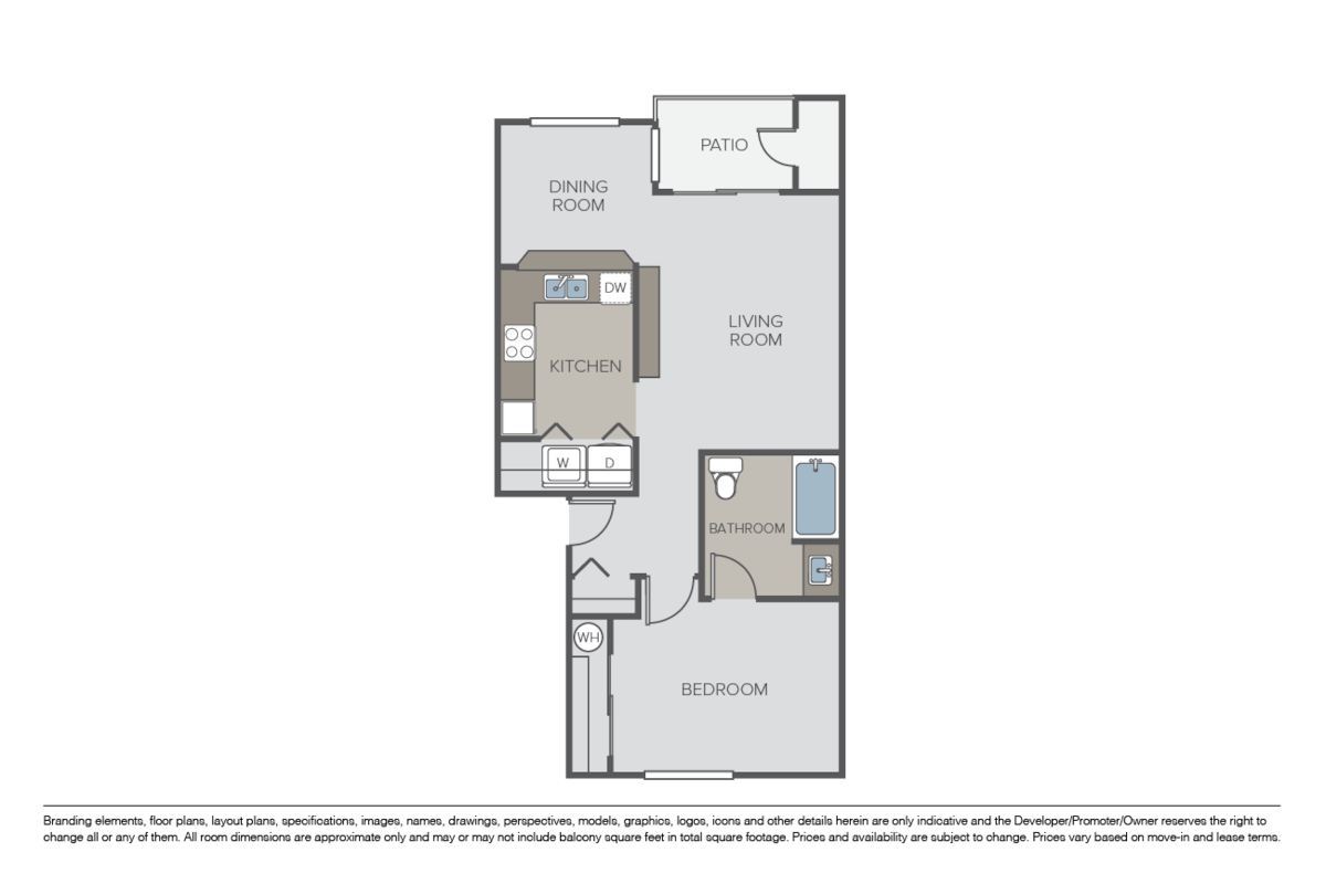 Floorplan diagram for 1 Bed 1 Bath H, showing 1 bedroom