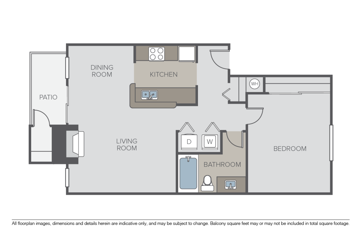 Floorplan diagram for 1 Bed 1 Bath, showing 1 bedroom
