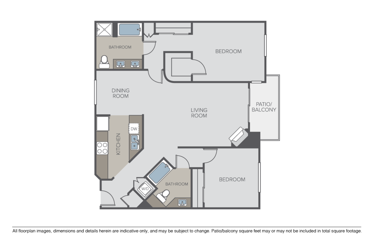 Floorplan diagram for 2 Bedroom 2 Bathroom, showing 2 bedroom
