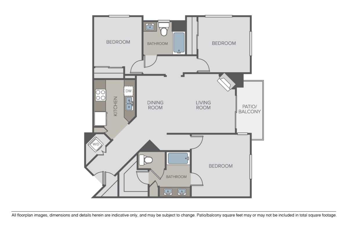 Floorplan diagram for 3 Bedroom 2 Bathroom, showing 3 bedroom