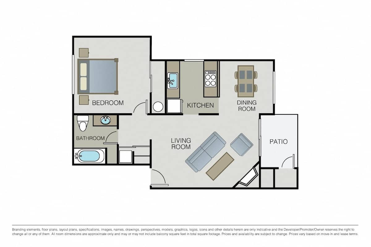 Floorplan diagram for 1 Bed 1 Bath, showing 1 bedroom