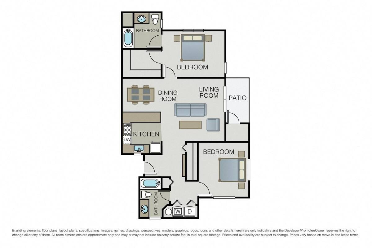 Floorplan diagram for Plan 2C, showing 2 bedroom