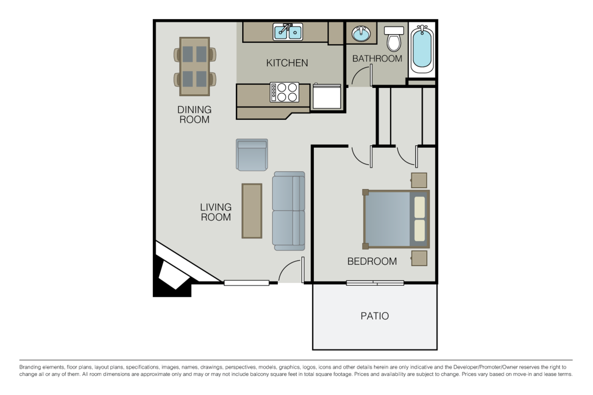 Floorplan diagram for 1 Bed 1 Bath, showing 1 bedroom