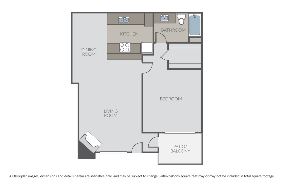 Floorplan diagram for 1 Bed 1 Bath, showing 1 bedroom