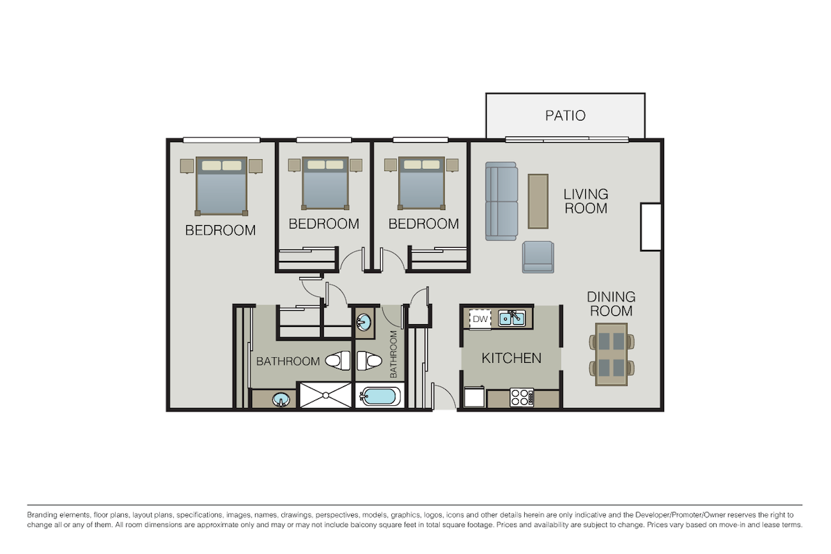 Floorplan diagram for Plan 3B, showing 3 bedroom